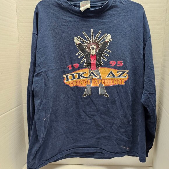 Vintage 1995 90s Grunge Experience T Tee Shirt Long Sleeve Made in USA Blue COOL - Picture 8 of 15